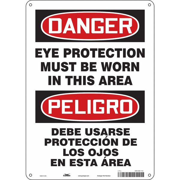 Safety Sign, 14 in Height, 10 in Width, Aluminum, Vertical Rectangle, English, Spanish, 466Z13