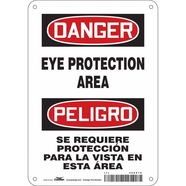 Safety Sign, 10 in Height, 7 in Width, Aluminum, Horizontal Rectangle, English, Spanish, 466Z18
