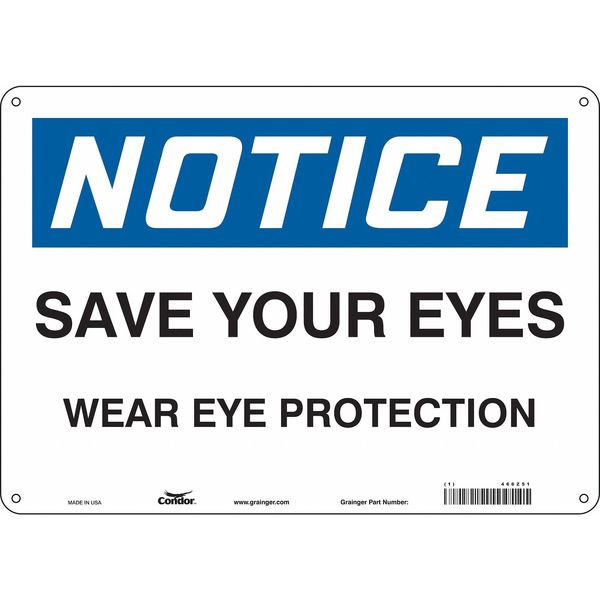 Safety Sign, 10 in Height, 14 in Width, Aluminum, Horizontal Rectangle, English, 466Z51