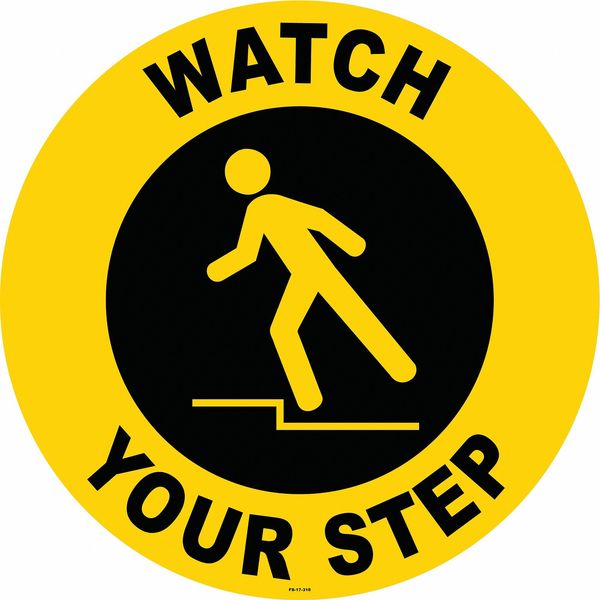 Anti-Slip Floor Sign, 17 in H, 17 in W, Vinyl, Circle, English, FS-17-318