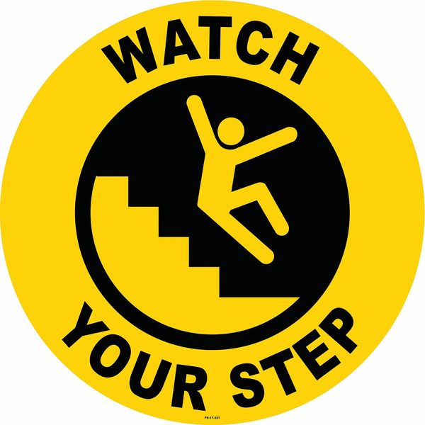 Anti-Slip Floor Sign, 17 in H, 17 in W, Vinyl, Circle, English, FS-17-321