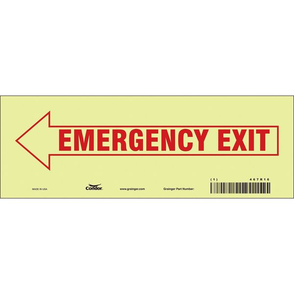 Safety Sign, 3 1/2 in x 10 in, Glow Vinyl