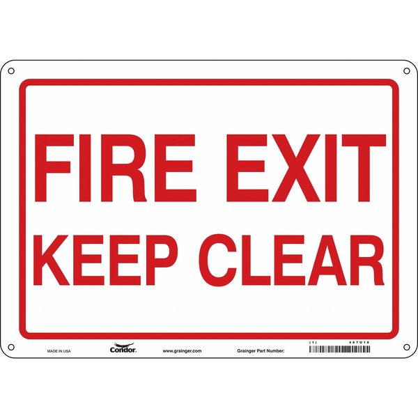 Safety Sign Emergency Exit, 10 in Height, 14 in Width, Fiberglass, Horizontal Rectangle, English