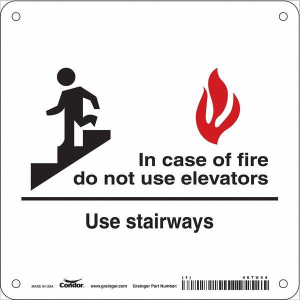 Safety Sign Emergency Exit, 7 in Height, 7 in Width, Aluminum, Square, English