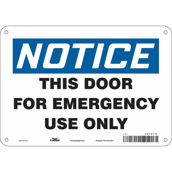 Safety Sign Emergency Exit, 7 in H, 10 in W, Aluminum, Vertical Rectangle, English, 467V74