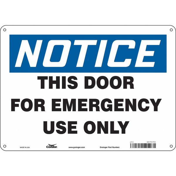 Safety Sign Emergency Exit, 10 in H, 14 in W, Aluminum, Horizontal Rectangle, English, 467V75