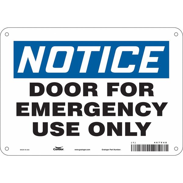 Safety Sign Emergency Exit, 7 in H, 10 in W, Aluminum, Vertical Rectangle, English, 467V48