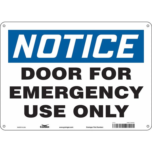 Safety Sign Emergency Exit, 10 in H, 14 in W, Aluminum, Horizontal Rectangle, English, 467V49