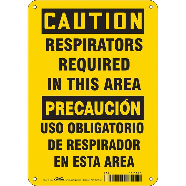 Safety Sign, 10 in Height, 7 in Width, Aluminum, Horizontal Rectangle, English, Spanish, 467Y31