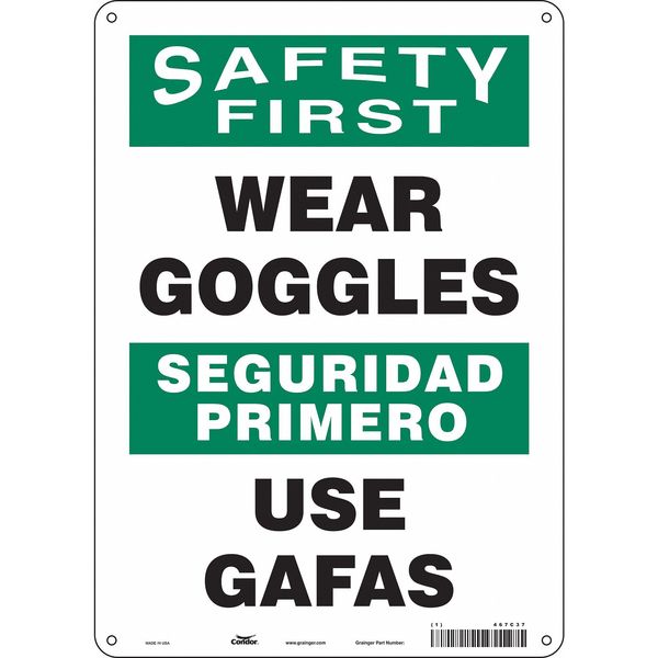 Safety Sign, 14 in Height, 10 in Width, Aluminum, Vertical Rectangle, English, Spanish, 467C37