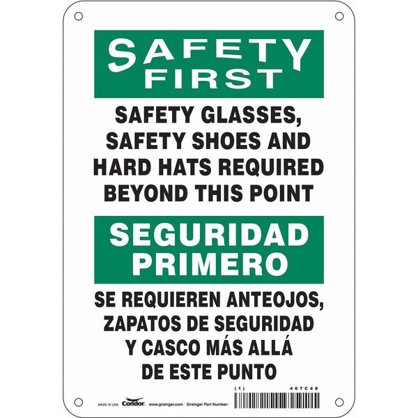 Safety Sign, 10 in Height, 7 in Width, Aluminum, Horizontal Rectangle, English, Spanish, 467C48