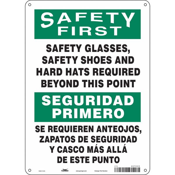 Safety Sign, 14 in Height, 10 in Width, Aluminum, Vertical Rectangle, English, Spanish, 467C49