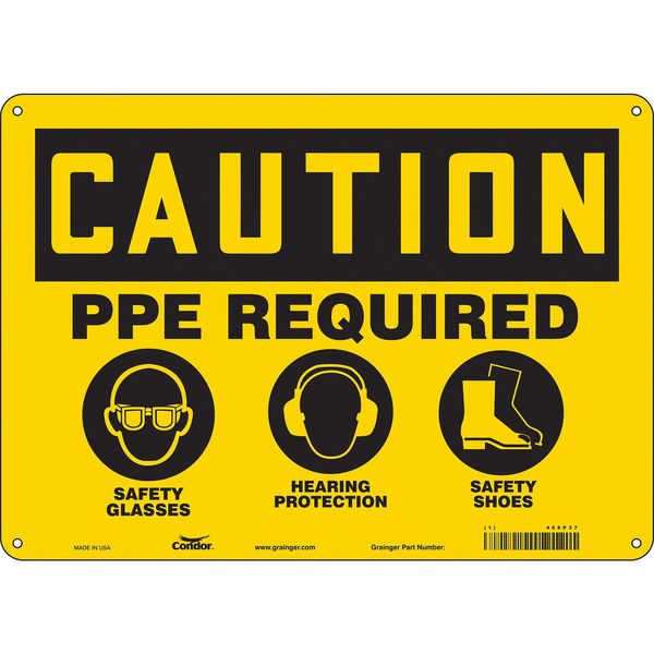 Safety Sign, 10 in Height, 14 in Width, Fiberglass, Horizontal Rectangle, English, 468P37