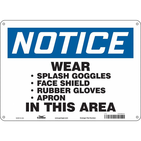 Safety Sign, 10 in Height, 14 in Width, Aluminum, Horizontal Rectangle, English, 468R93