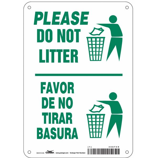 Safety Sign, 10 in Height, 7 in Width, Aluminum, Horizontal Rectangle, English, Spanish, 468T49
