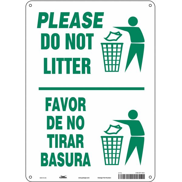 Safety Sign, 14 in Height, 10 in Width, Aluminum, Vertical Rectangle, English, Spanish, 468T50