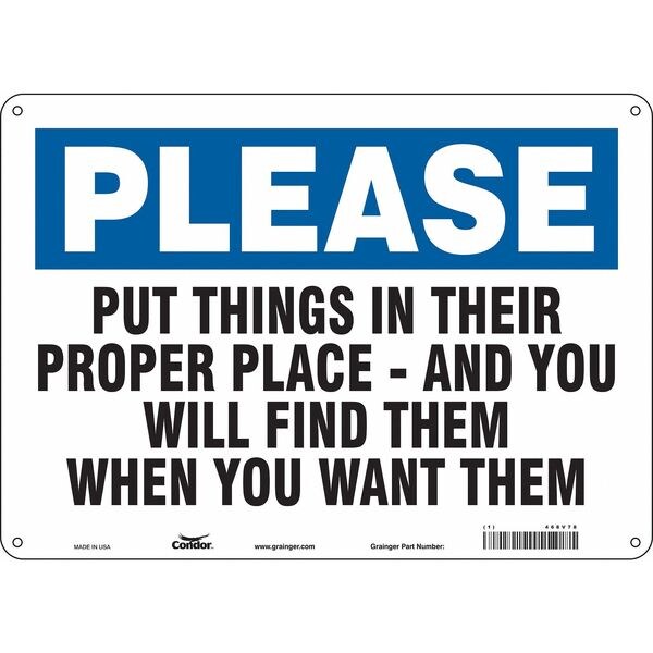 Safety Sign, 10 in Height, 14 in Width, Aluminum, Horizontal Rectangle, English, 468V78