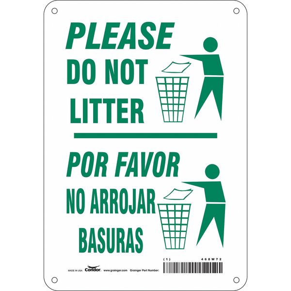 Safety Sign, 10 in Height, 7 in Width, Aluminum, Horizontal Rectangle, English, Spanish, 468W72