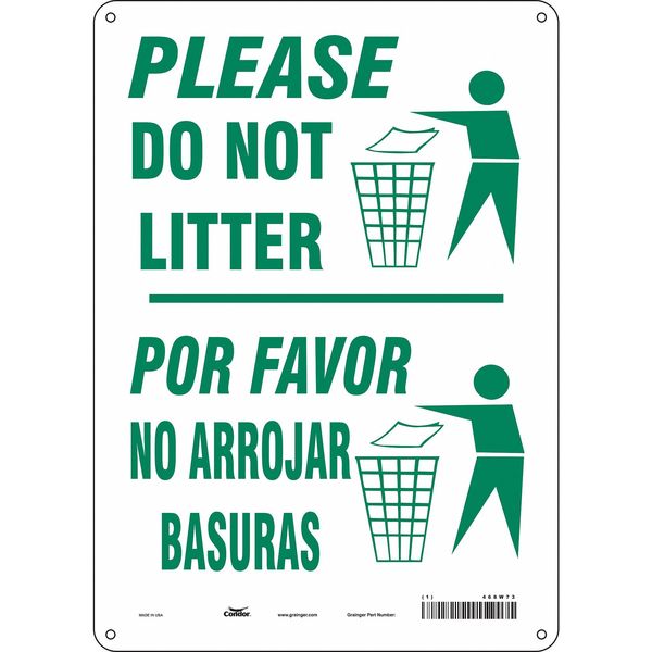 Safety Sign, 14 in Height, 10 in Width, Aluminum, Vertical Rectangle, English, Spanish, 468W73
