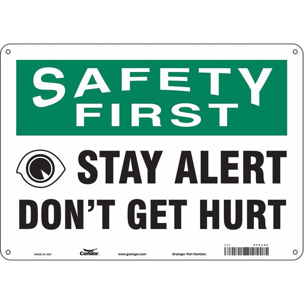 Safety Sign, 10 in Height, 14 in Width, Aluminum, Horizontal Rectangle, English, 479J44
