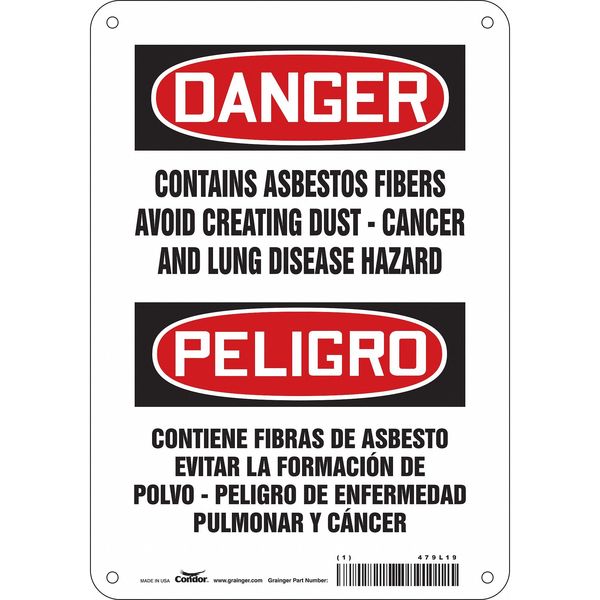 Safety Sign, 10 in Height, 7 in Width, Aluminum, Horizontal Rectangle, English, Spanish, 479L19