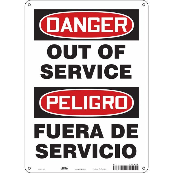 Safety Sign, 14 in Height, 10 in Width, Aluminum, Vertical Rectangle, English, Spanish, 479M43