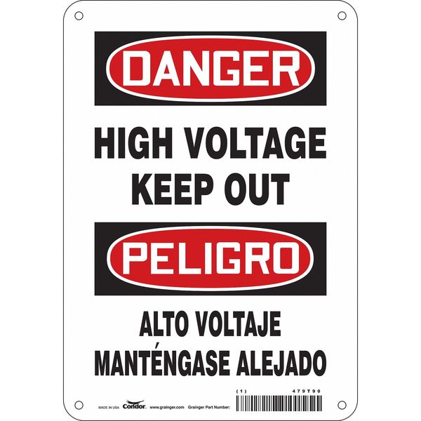 Safety Sign, 10 in Height, 7 in Width, Aluminum, Horizontal Rectangle, English, Spanish, 479T90