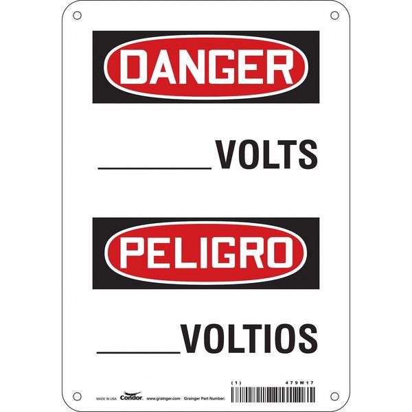 Safety Sign, 10 in Height, 7 in Width, Aluminum, Horizontal Rectangle, English, Spanish, 479W17