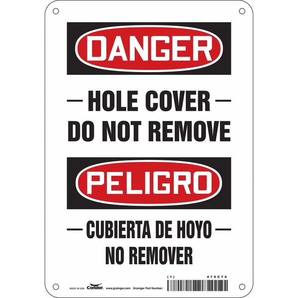 Safety Sign, 10 in Height, 7 in Width, Aluminum, Horizontal Rectangle, English, Spanish, 479C70