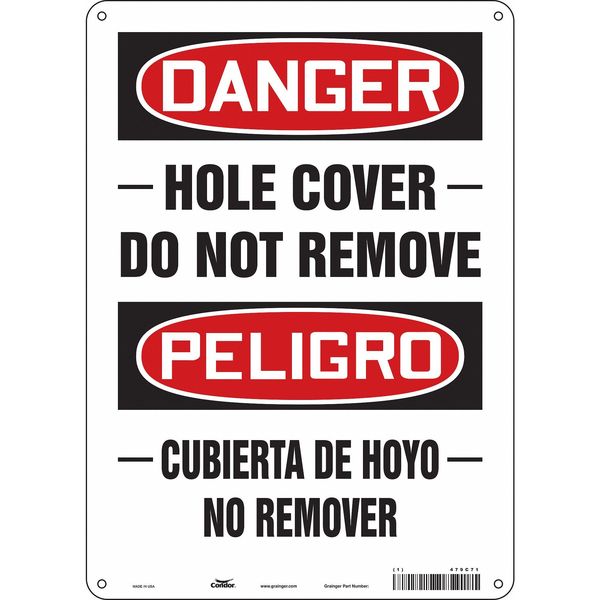 Safety Sign, 14 in Height, 10 in Width, Aluminum, Vertical Rectangle, English, Spanish, 479C71