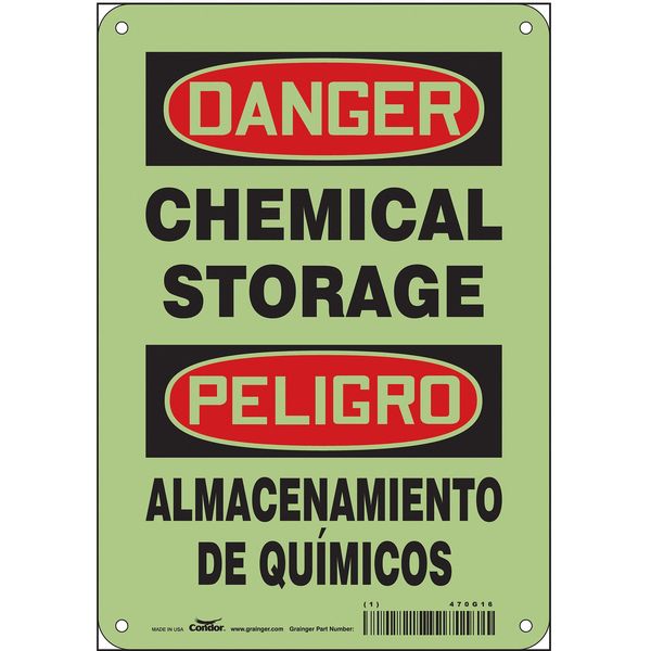Safety Sign, 10 in H, 7 in W, Polyethylene, Horizontal Rectangle, English, Spanish, 470G16