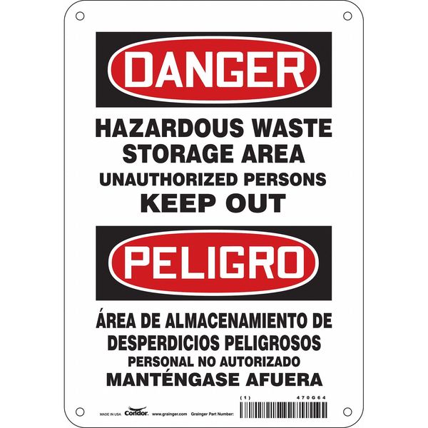 Safety Sign, 10 in H, 7 in W, Horizontal Rectangle, English, Spanish, 470G64