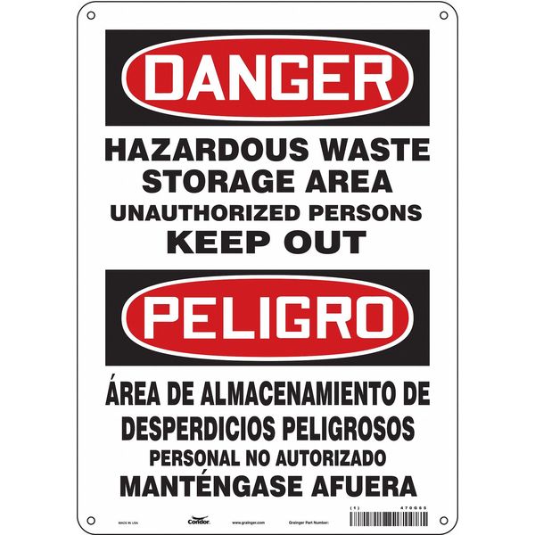 Safety Sign, 14 in Height, 10 in Width, Aluminum, Vertical Rectangle, English, Spanish, 470G65