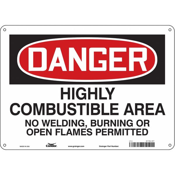 Safety Sign, 10 in Height, 14 in Width, Aluminum, Horizontal Rectangle, English, 470L97