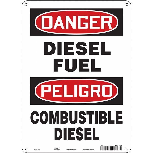 Safety Sign, 14 in H, 10 in W, Vertical Rectangle, English, Spanish, 470L18