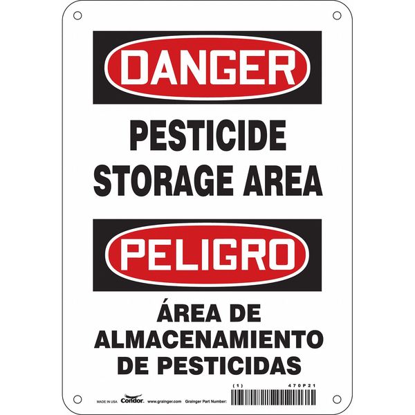 Safety Sign, 10 in Height, 7 in Width, Aluminum, Horizontal Rectangle, English, Spanish, 470P21