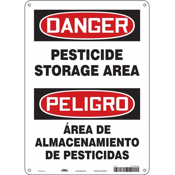 Safety Sign, 14 in Height, 10 in Width, Aluminum, Vertical Rectangle, English, Spanish, 470P22