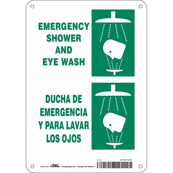 Safety Sign, 10 in Height, 7 in Width, Aluminum, Horizontal Rectangle, English, Spanish, 470Y26