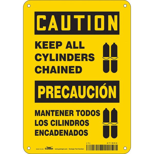 Safety Sign, 10 in Height, 7 in Width, Aluminum, Horizontal Rectangle, English, Spanish, 471N94