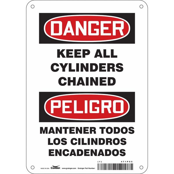 Safety Sign, 10 in Height, 7 in Width, Aluminum, Horizontal Rectangle, English, Spanish, 471P95