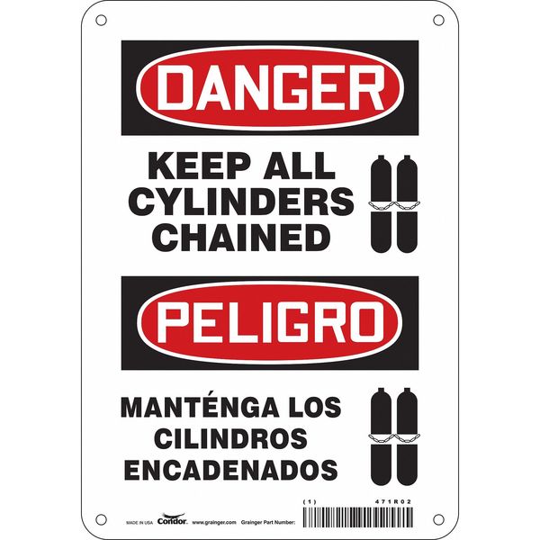Safety Sign, 10 in Height, 7 in Width, Aluminum, Horizontal Rectangle, English, Spanish, 471R02