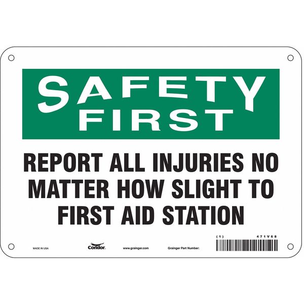 First Aid Sign, 7 in Height, 10 in Width, Aluminum, Vertical Rectangle, English