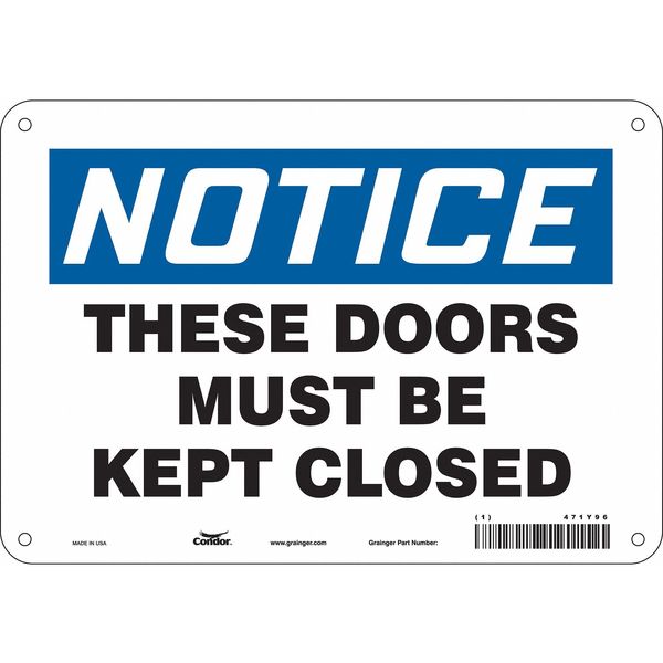 Safety Sign, 7 in Height, 10 in Width, Polyethylene, Vertical Rectangle, English, 471Y96