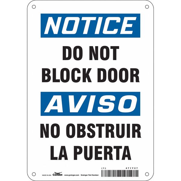 Safety Sign, 10 in Height, 7 in Width, Aluminum, Horizontal Rectangle, English, Spanish, 471Y27