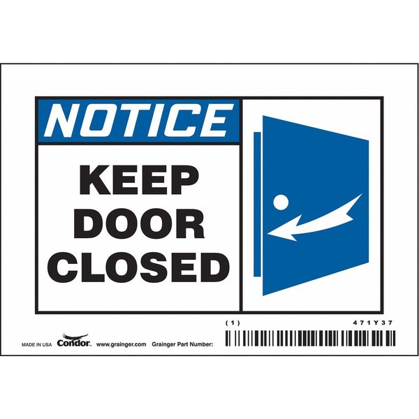 Safety Sign, 3 1/2 in Height, 5 in Width, Vinyl, Horizontal Rectangle, English, 471Y37