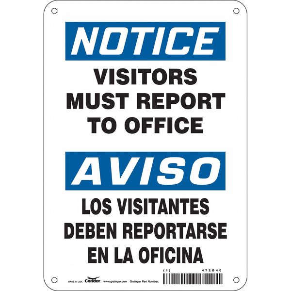 Safety Sign, 10 in Height, 7 in Width, Aluminum, Horizontal Rectangle, English, Spanish, 472D40