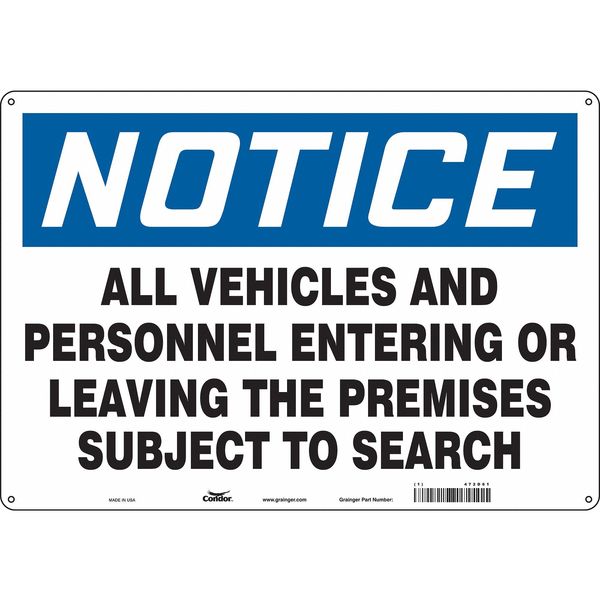 Safety Sign, 14 in H, 20 in W, Aluminum, Horizontal Rectangle, English, 472D61