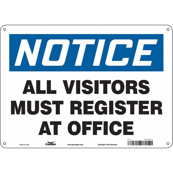 Safety Sign, 10 in Height, 14 in Width, Aluminum, Horizontal Rectangle, English, 472F14