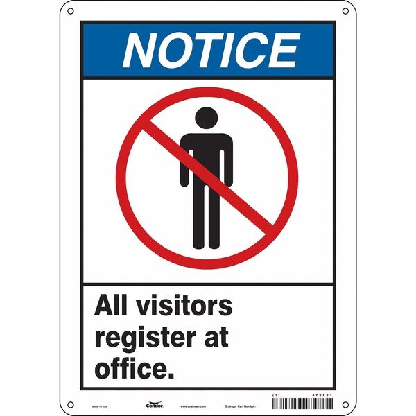 Safety Sign, 14 in Height, 10 in Width, Aluminum, Vertical Rectangle, English, 472F21