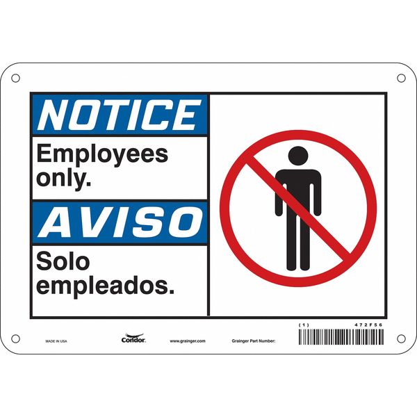 Safety Sign, 7 in H, 10 in W, Aluminum, Vertical Rectangle, English, Spanish, 472F56